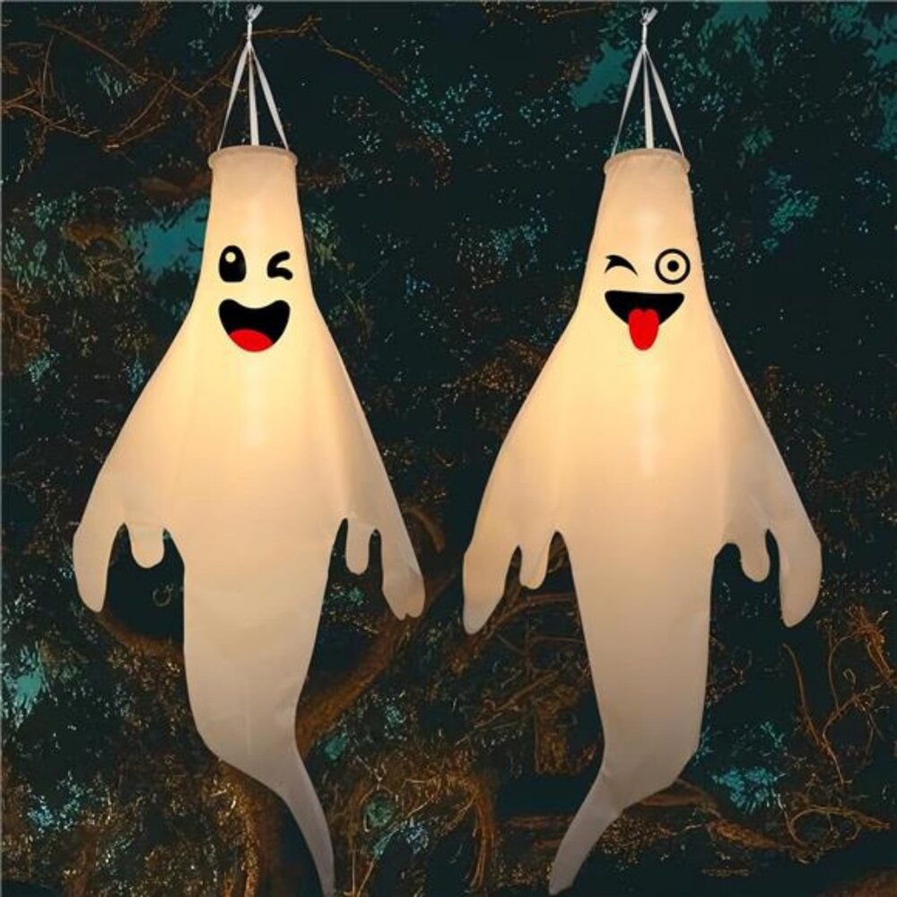 2 Pcs Halloween Ghost Decorations: Cute Hanging Ghosts with Timer and LED Lights